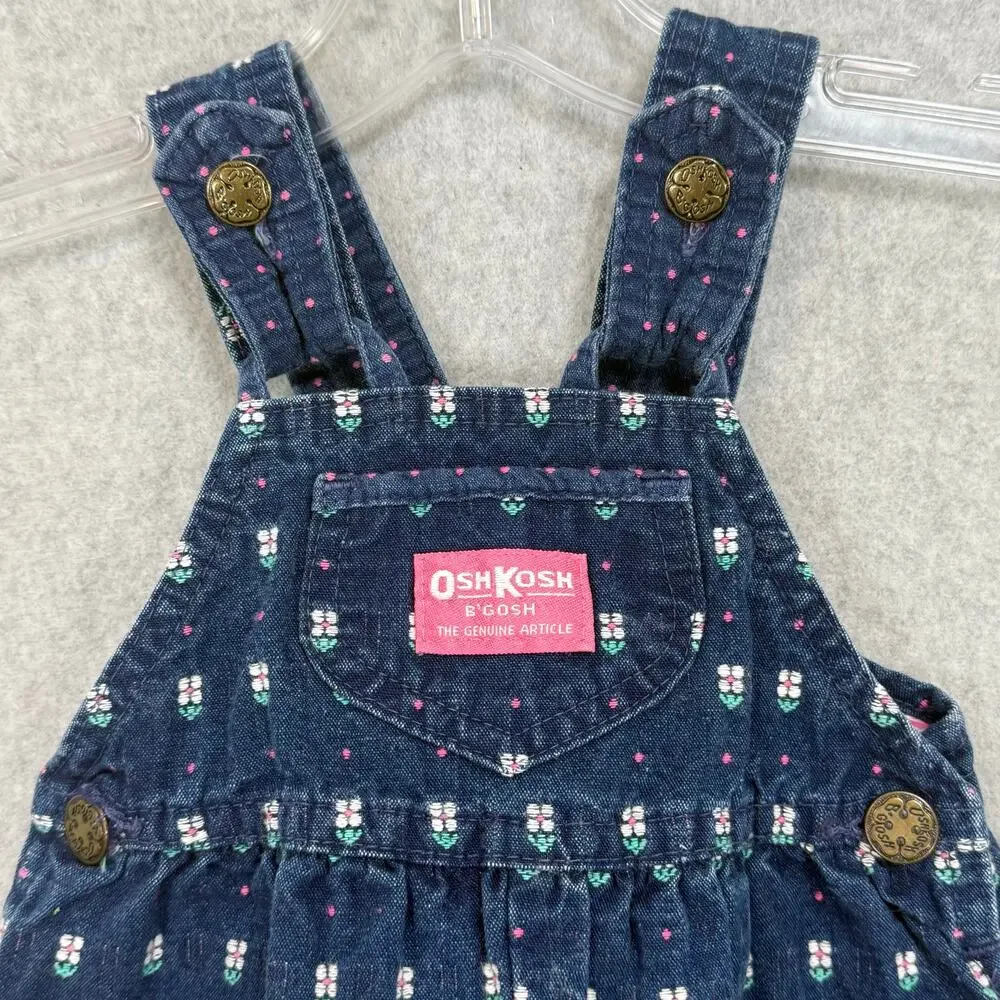 Vtg 90s OshKosh Bgosh Floral Vestbak Overalls Bow Back Size 6/9 Mo USA UGWA